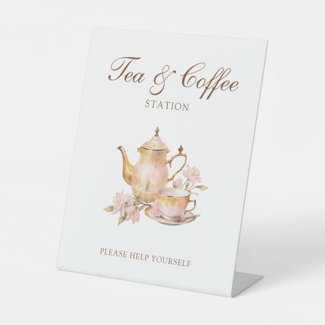 High Tea Pastel Bridal Shower Tea & Coffee Pedestal Sign (Front)