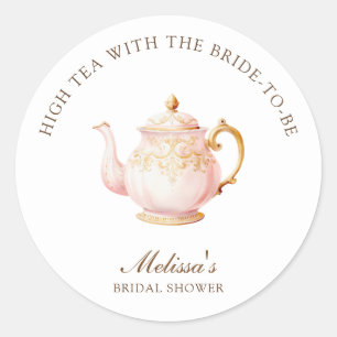 High Tea Pastel Gold Bridal Shower Classic Round Sticker