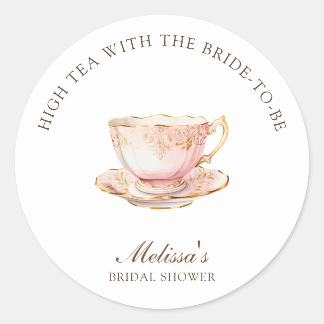 High Tea Pastel Gold Bridal Shower Classic Round Sticker (Front)
