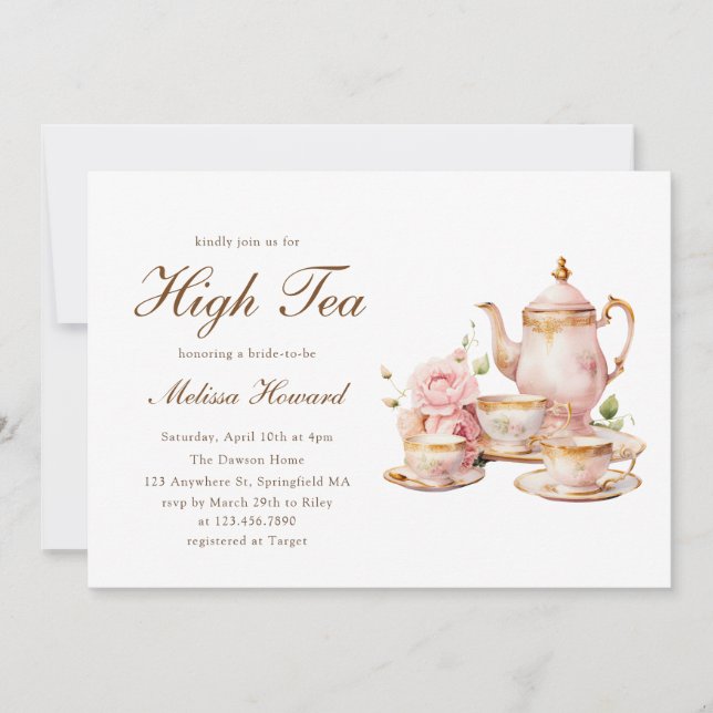 High Tea Pastel Gold Bridal Shower Invitation (Front)