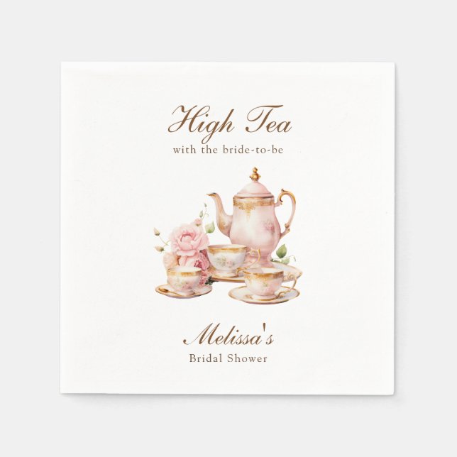 High Tea Pastel Gold Bridal Shower Napkin (Front)