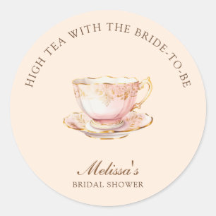 High Tea Pastel Orange Gold Bridal Shower Classic Round Sticker