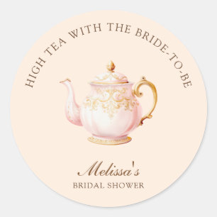 High Tea Pastel Orange Gold Bridal Shower Classic Round Sticker