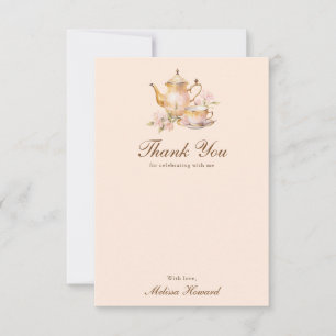 High Tea Pastel Orange Gold Bridal Shower Thank You Card