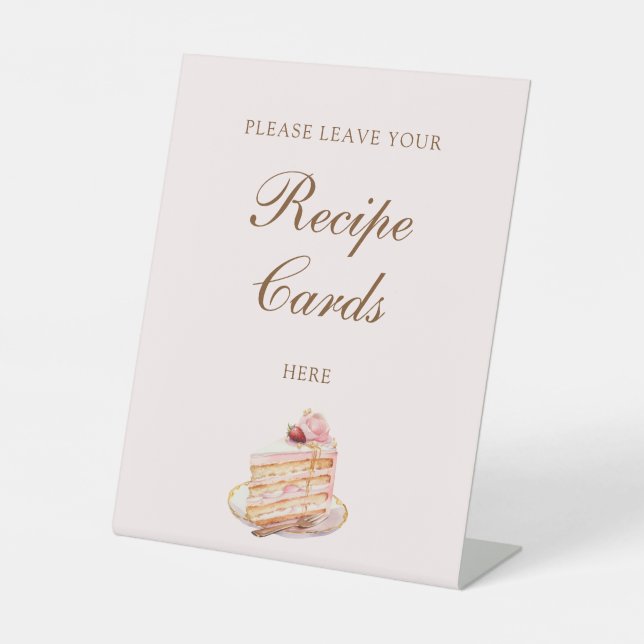 High Tea Pastel Pink Bridal Shower Recipe Cards Pedestal Sign (Front)