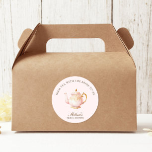 High Tea Pastel Pink Gold Bridal Shower Classic Round Sticker