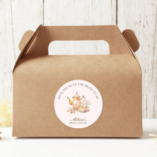 High Tea Pastel Pink Gold Bridal Shower Classic Round Sticker