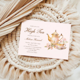 High Tea Pastel Pink Gold Bridal Shower Invitation