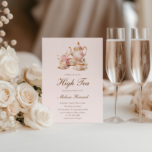 High Tea Pastel Pink Gold Bridal Shower Invitation (Creator Uploaded)