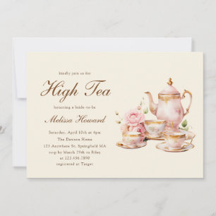 High Tea Pastel Yellow Gold Bridal Shower Invitation