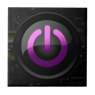High-Tech Elegance: Purple Power Button Ceramic Tile