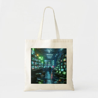 High-Tech Hacker’s Lair - Neon Green and Blue Tote Bag