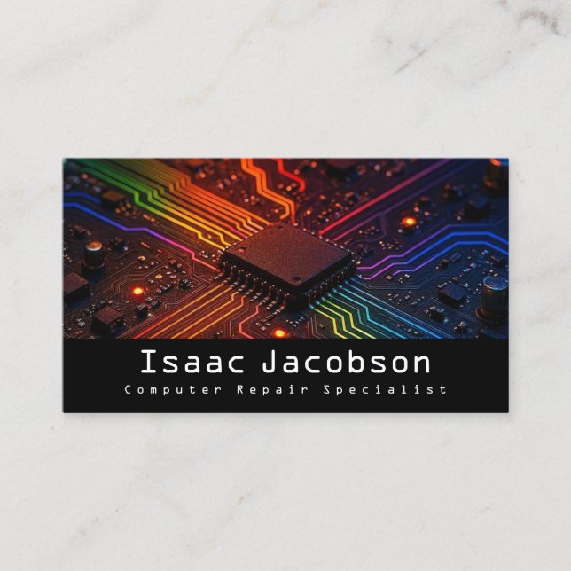 High Tech Rainbow Circuit Board Business Cards (Front)