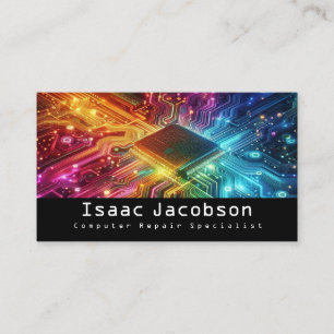 High Tech Rainbow Circuit Board Business Cards