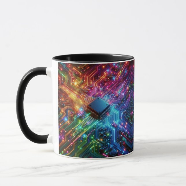 High Tech Rainbow Circuit Board Mug (Left)