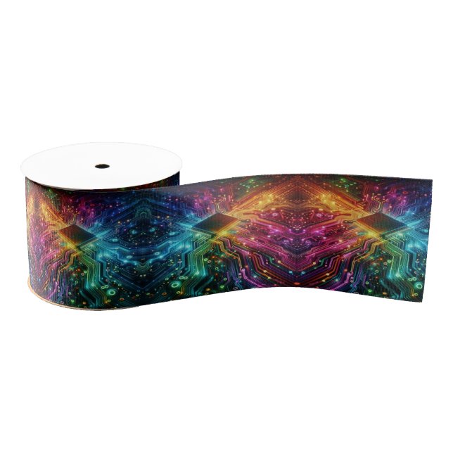 High Tech Rainbow Circuit Board Ribbon Grosgrain Ribbon (Spool)