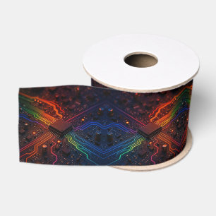 High Tech Rainbow Circuit Board Ribbon Grosgrain Ribbon