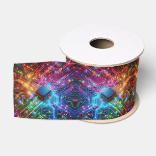 High Tech Rainbow Circuit Board Ribbon Grosgrain Ribbon