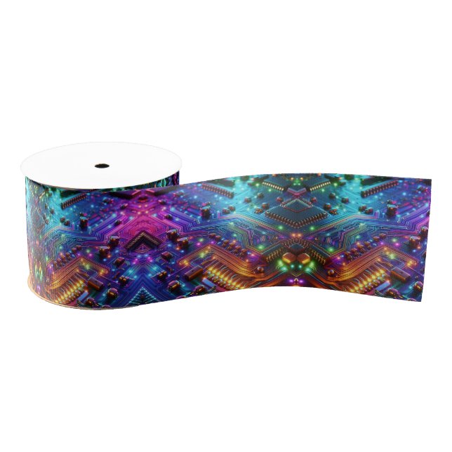 High Tech Rainbow Circuit Board Ribbon Grosgrain Ribbon (Spool)