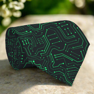 High Tech Technology Geometric Black Green Circuit Tie