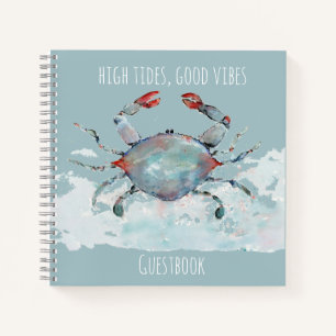 High Tides, Good Vibes Watercolor Crab Guestbook Notebook