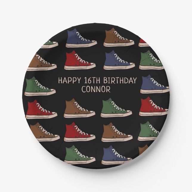 High-top sneakers shoes design birthday paper plate (Front)