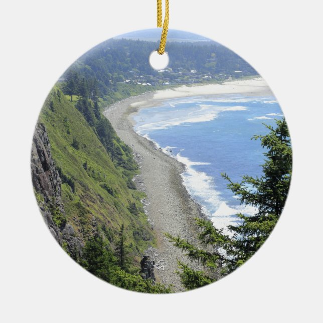 High View of Oregon Coast Ceramic Ornament (Front)