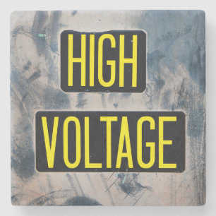 High Voltage Warning Sign - FUNNY Stone Coaster