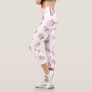 High Waisted Capri Pink Hearts  Leggings