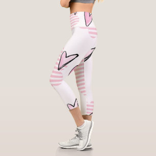 High Waisted Capri Pink Hearts  Leggings