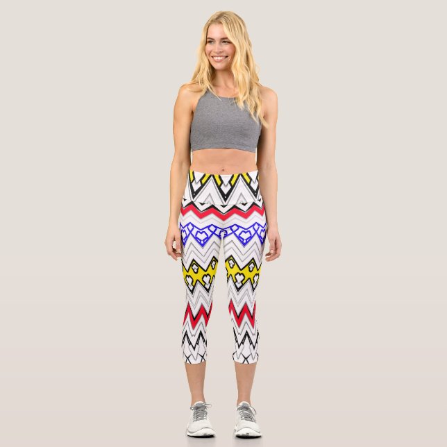 High Waisted Capris, A classic zigzag pattern  Capri Leggings (Front)