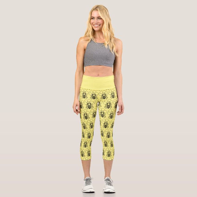 High Waisted Capris - Bees on Honeycomb (Front)
