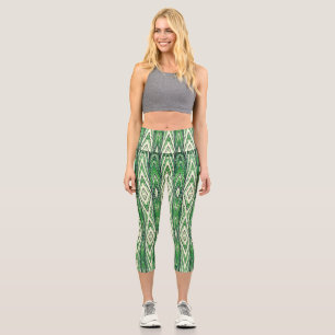 High Waisted Capris, Green texture fabric pattern Capri Leggings