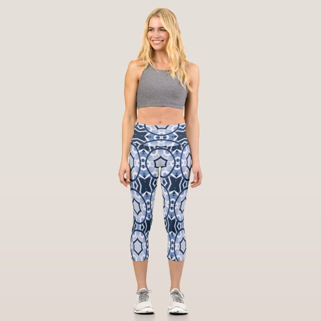 High Waisted Capris, Multi colour fabric pattern C Capri Leggings (Front)