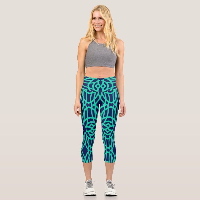High Waisted Capris, Multi colour fabric pattern  Capri Leggings (Front)