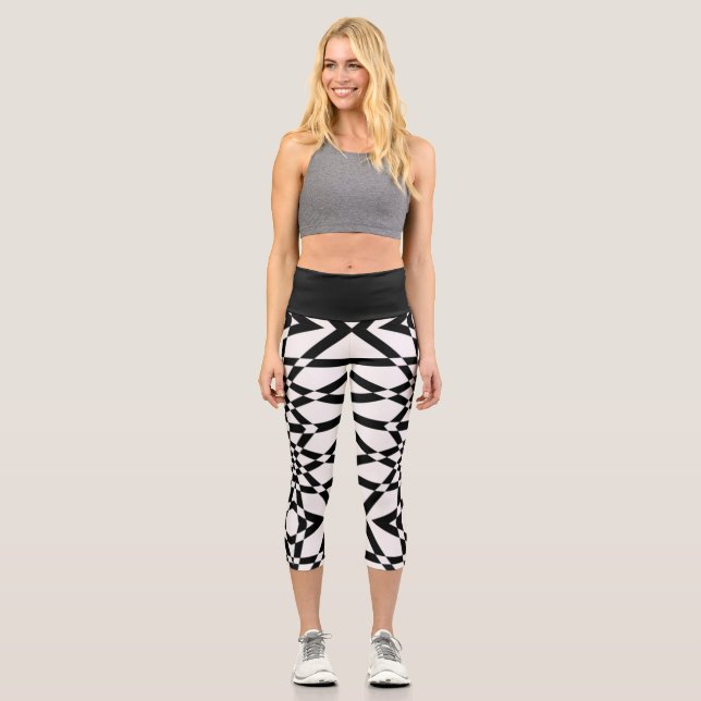 High Waisted Capris with black stripe pattern (Front)