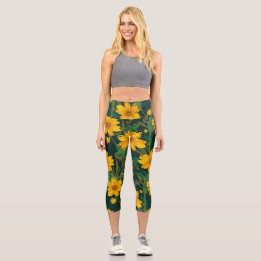 High Waisted Floral  Capri Leggings