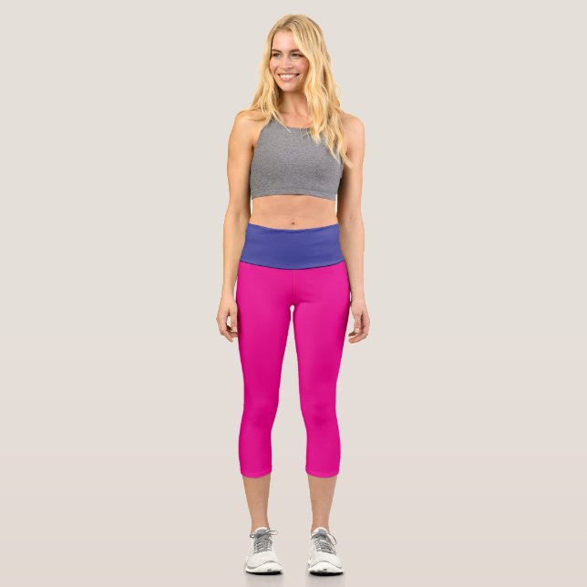 "High-Waisted Pink and Blue Capris for Activewear" (Front)
