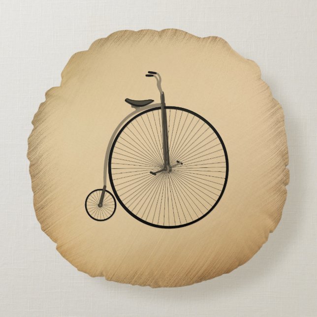 High-Wheel Antique Bicycle Rustic Round Cushion (Front)