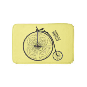 High wheel bicycle cartoon illustration bath mat