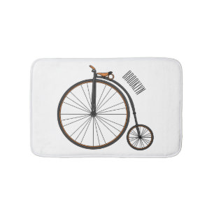 High wheel bicycle cartoon illustration bath mat
