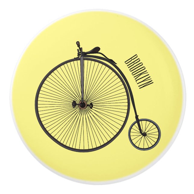 High wheel bicycle cartoon illustration ceramic knob (Front)