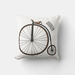 High wheel bicycle cartoon illustration cushion