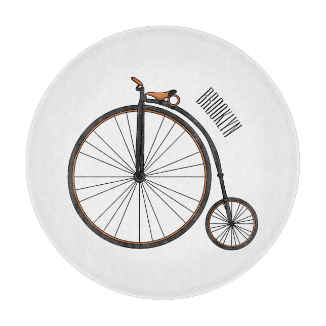 High wheel bicycle cartoon illustration cutting board (Front)