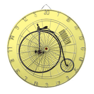 High wheel bicycle cartoon illustration dartboard