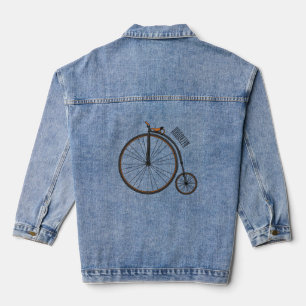 High wheel bicycle cartoon illustration denim jacket