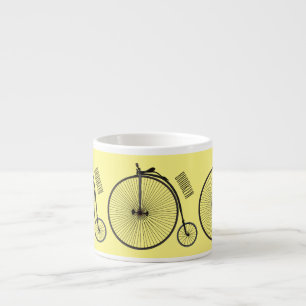 High wheel bicycle cartoon illustration espresso cup