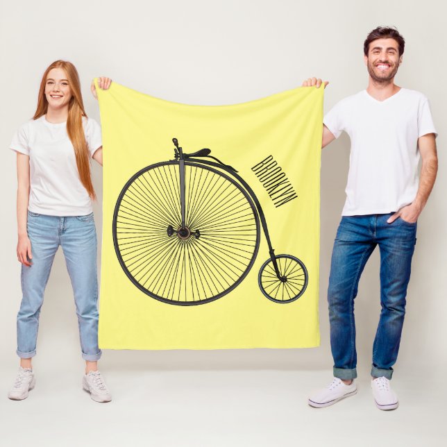 High wheel bicycle cartoon illustration fleece blanket (In Situ)
