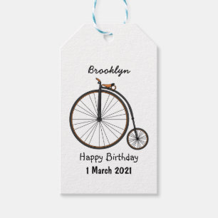 High wheel bicycle cartoon illustration gift tags