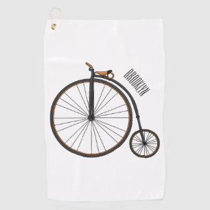 High wheel bicycle cartoon illustration golf towel